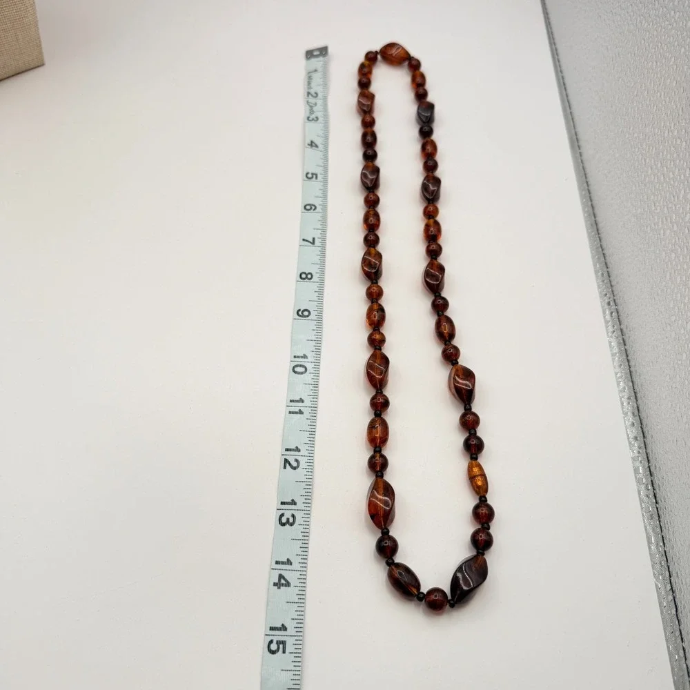 Vintage Y2K Amber Black Beaded Necklace Boho Women's Classic Fashion Jewelry